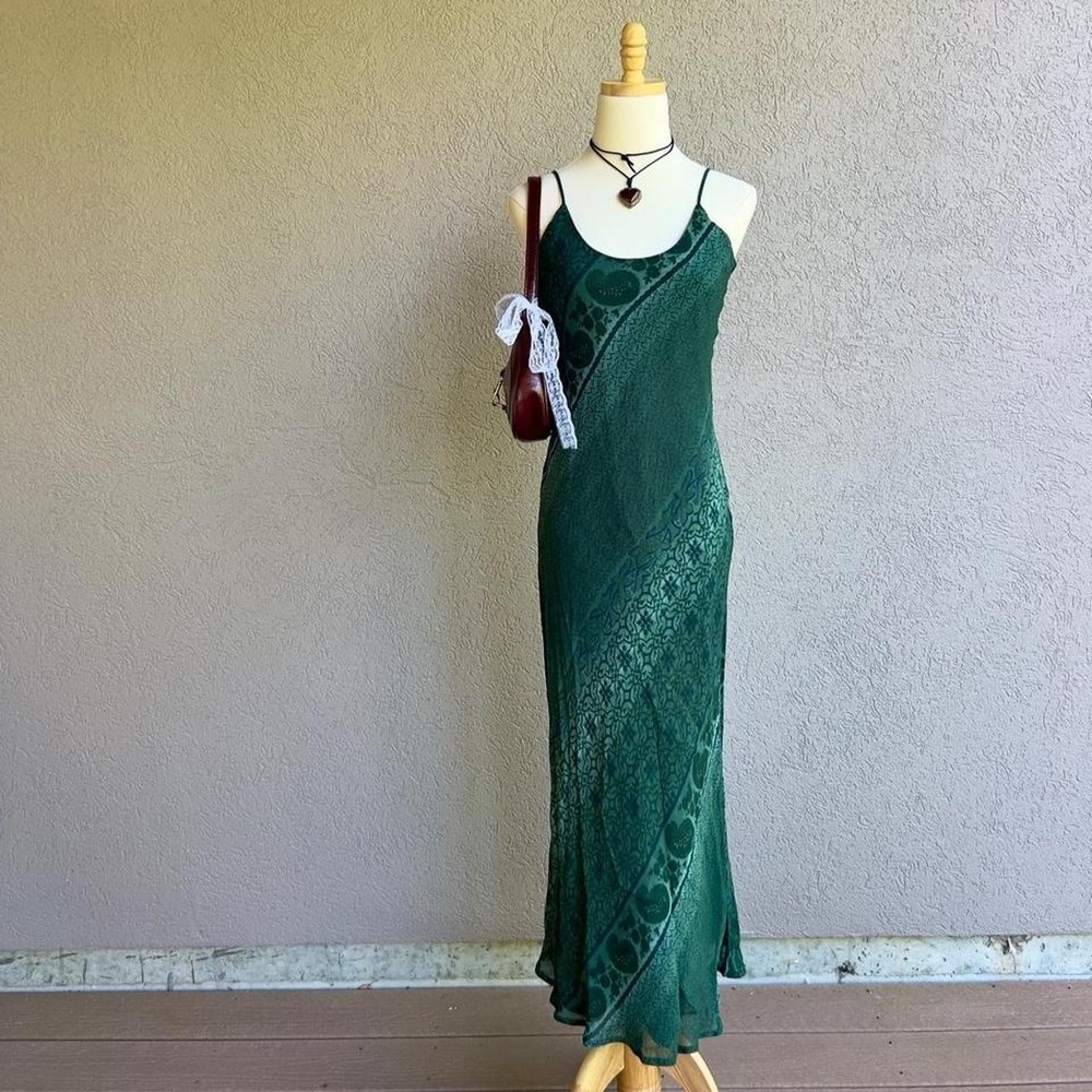 Vintage Y2K Green Paisley / Floral Maxi Dress Sz 12 Fairy Whimsical Cottagecore